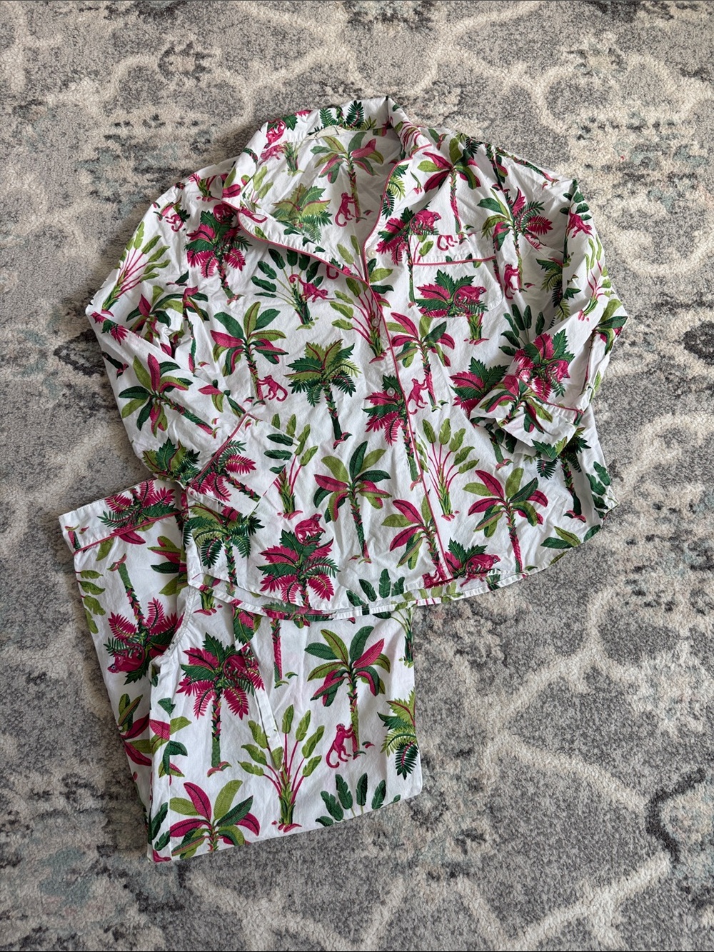 Printfresh Royal Palm Printed Long Pajama Set Size Large